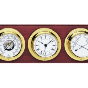 Barigo Combi Horizontal Baro-Comfort meter Brass Weather Stn Mahogany Wood Base Dial Dia. 85 L370 x W130 mm