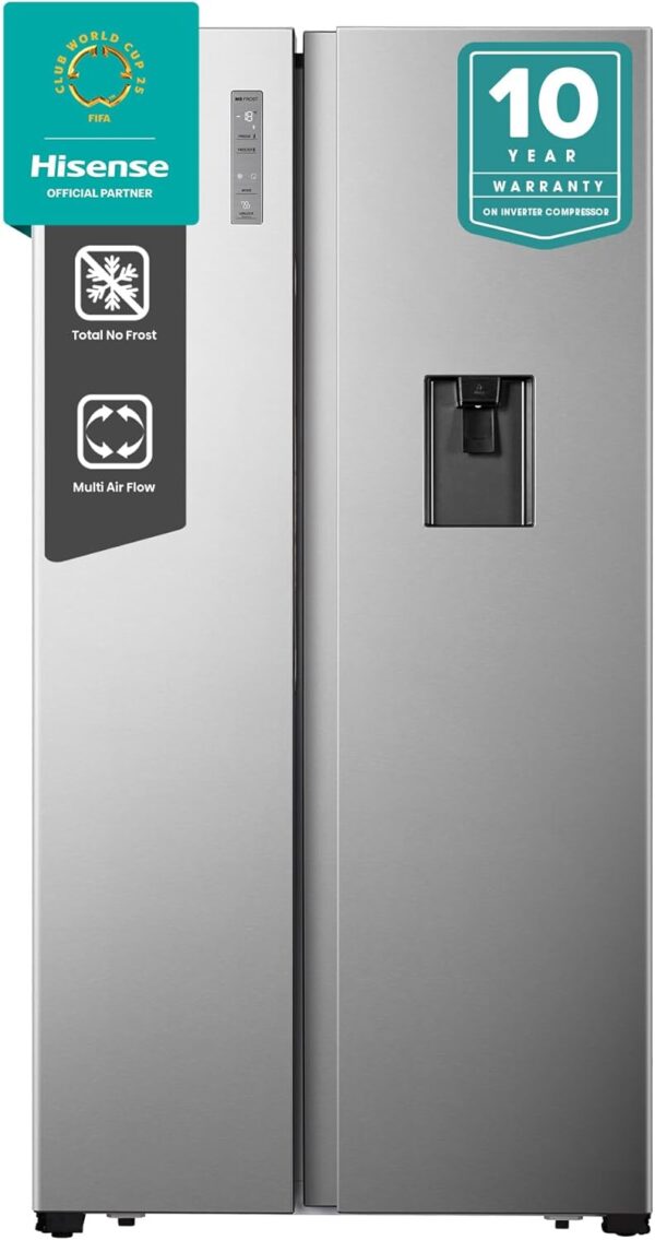 Hisense HS91518D, 670 Litres Side by Side Refrigerator with Water Dispenser, Inverter Compressor, No Frost Technology
