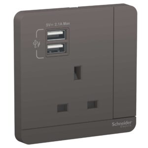 SChNEIDER Electric 1 Gang Switched Socket W-2 USB Charging Ports (8.5 cm)
